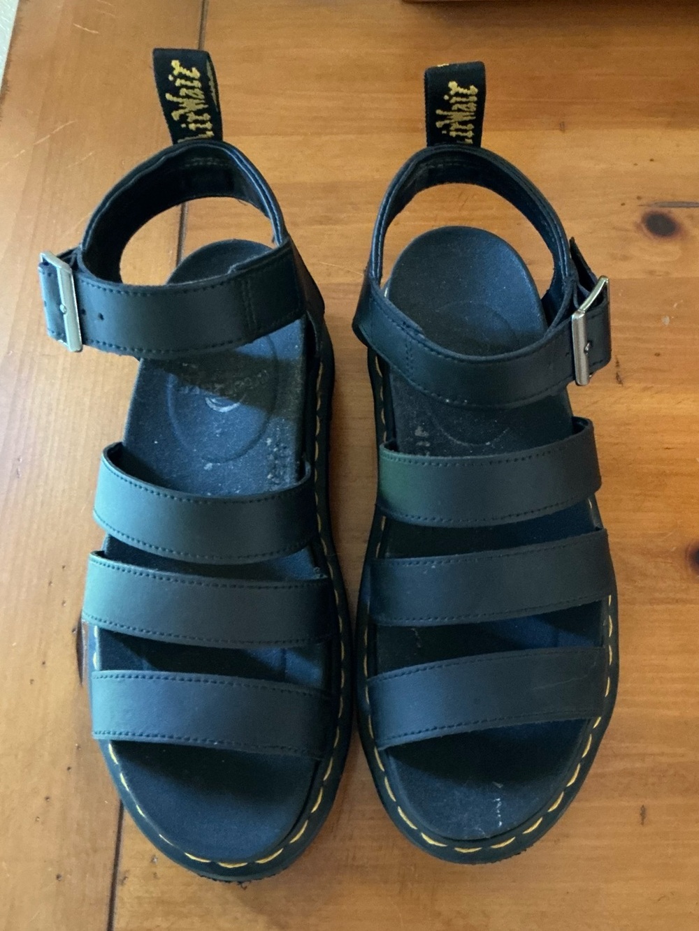 Dr. Martens Strappy Blaire Platform Sandals Black with Yellow Stitching